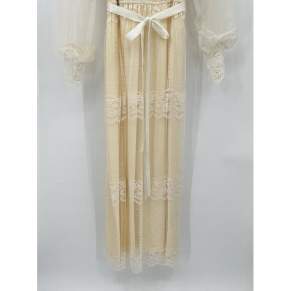 vintage 70s WEDDING DRESS bridal lace victorian boho ivory off white maxi M L - Picture 7 of 13